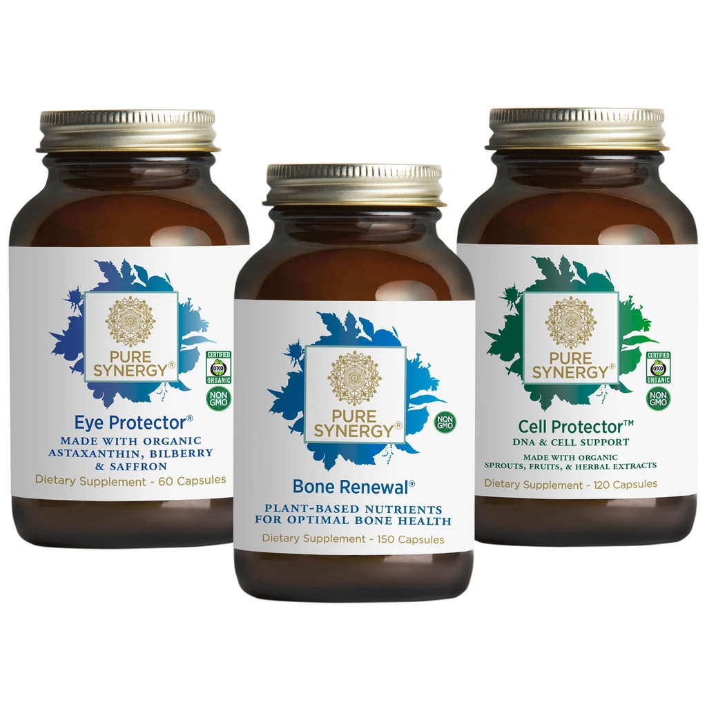 PURE SYNERGY Vibrant Aging Bundle | för Bone Health med Calcium, Magnesium och K2 | för Eye Health med Astaxanthin | Cellular Support Supplement med Selenium | Non-GMO och Vegan