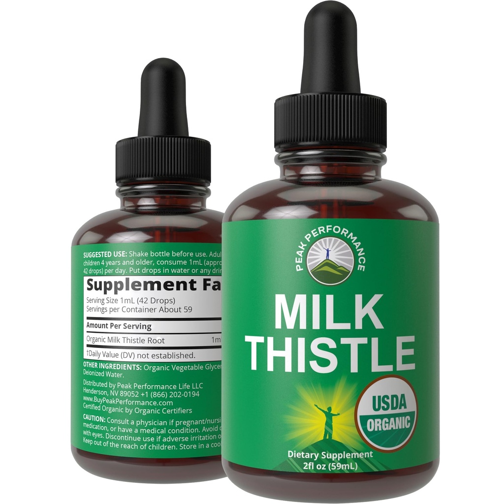 USDA Organic Milk Thistle Extract Vegan flytande droppar. Liver Detox Herbal Supplement. Zero Sugar, bra för matsmältning och rengöring. Ren organisk mjölk tinktur tillskott för kvinnor och män