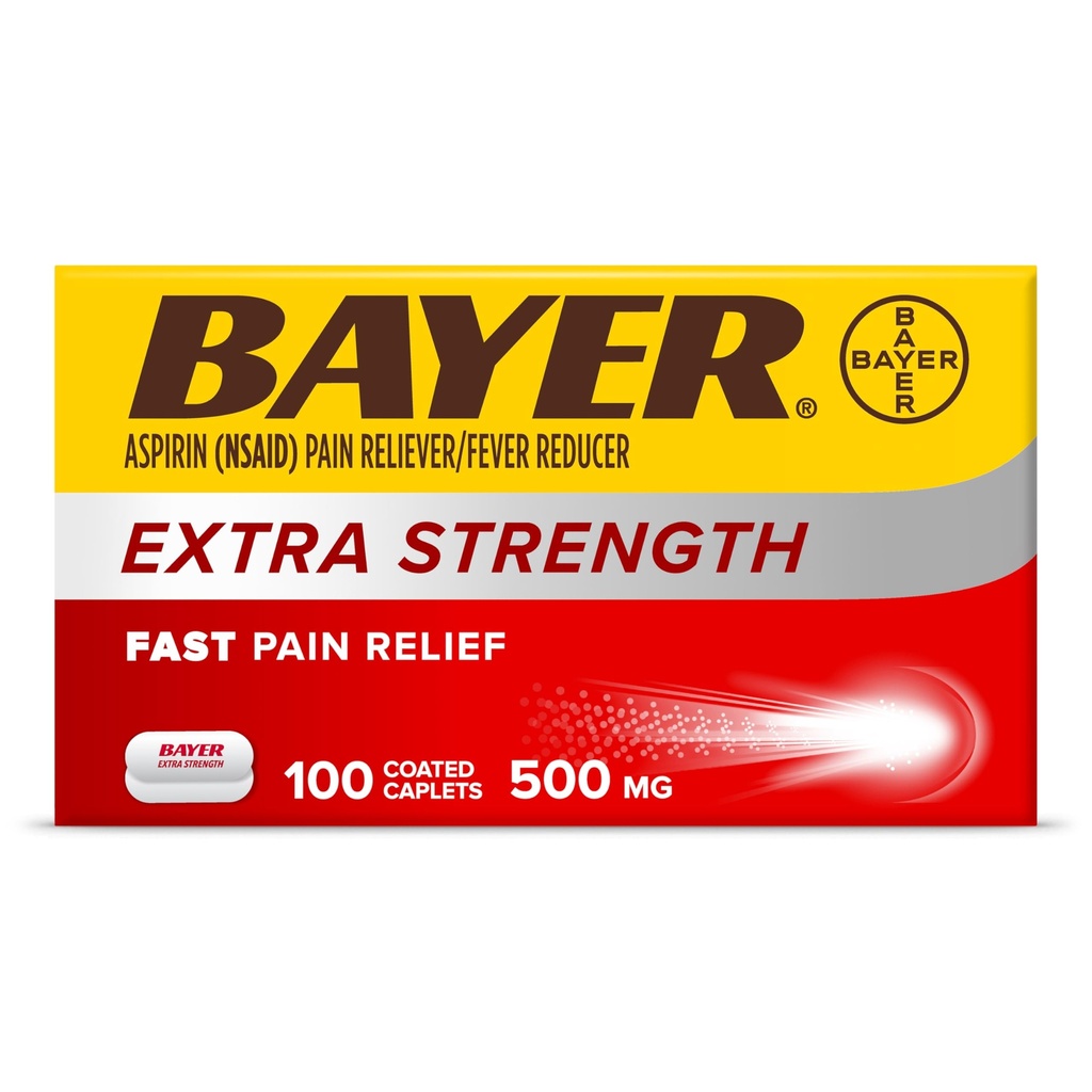 Bayer Aspirin Extra Strength, Aspirin 500mg, Pain Relief Pills, Fever Reducer and Headache Relief for Adults, 100 ct