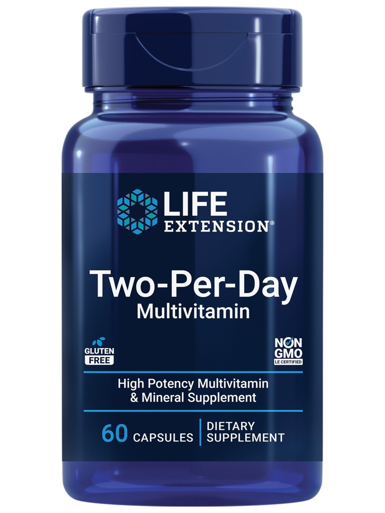 Life Extension Two-Per-Day Multivitamin - for Heart, Brain, Blood Vessel & Cellular Health – Essential Vitamins & Minerals for Well-Being - Two Per Day - Gluten-Free – Non-GMO – 60 Capsules