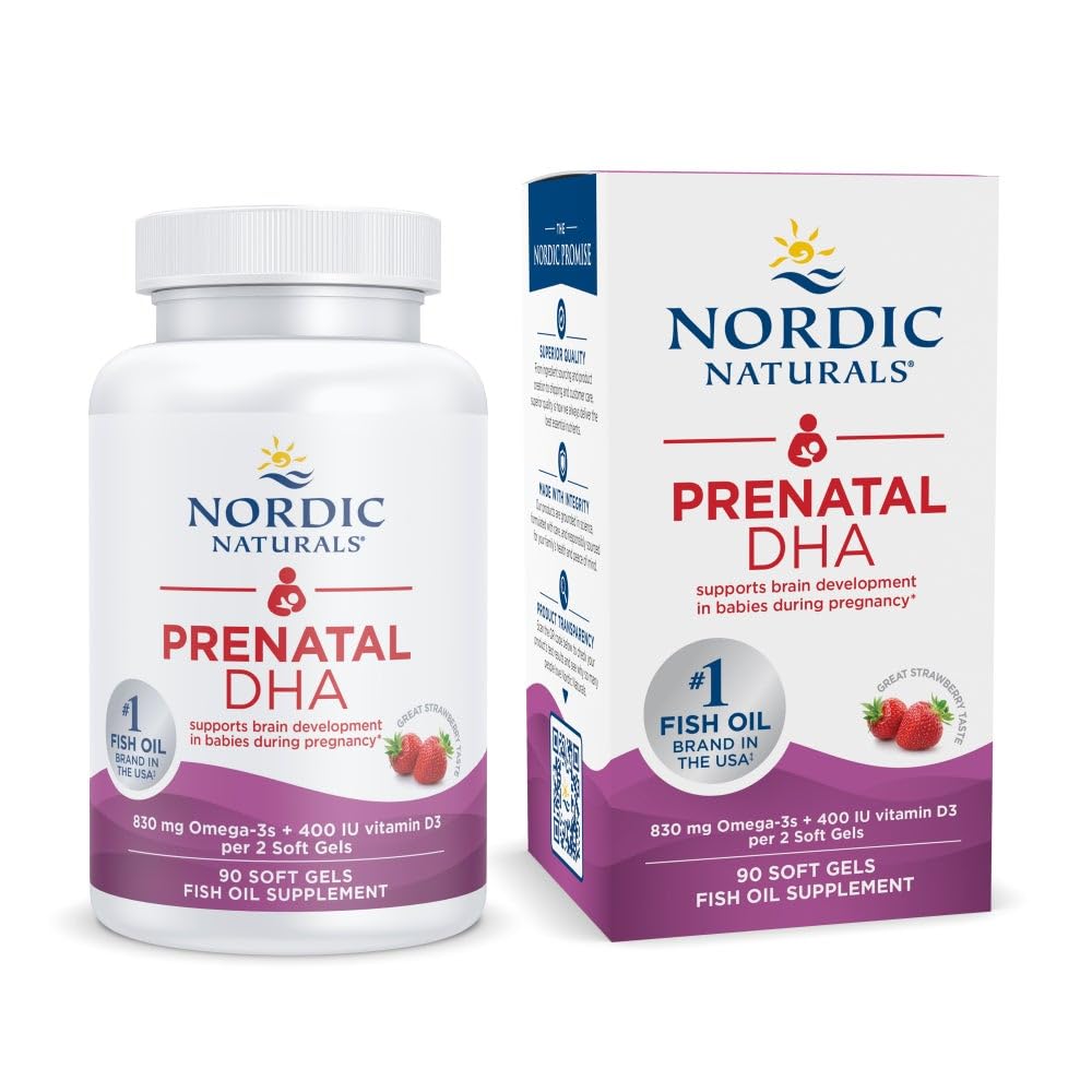Nordic Naturals Prenatal DHA, Strawberry - 90 Soft Gels - 830 mg Omega-3 + 400 IE Vitamin D3 - Non-GMO - 45 portioner