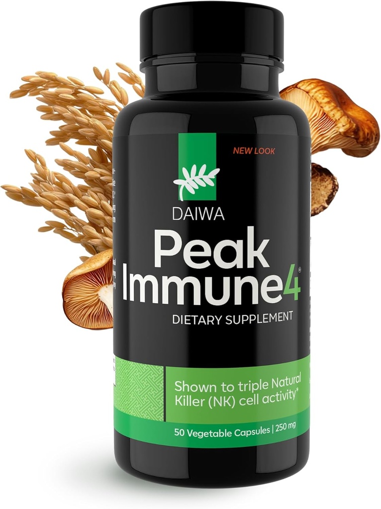 Daiwa PeakImmune4® - Immune Support Supplement för vuxna med Rice Bran Arabinoxylan Compound (RBAC) och Enzyme från Shiitake Mushroom - 50 kapslar