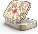 Pill Case Pill Box med Mirror Retro 2 Compartment Small Pill Case för väska eller ficka brons rektangulär pillåda eller vitaminer, fiskolja, kosttillskott, piller Containe Travel Gifts (Retro Red Flowers)