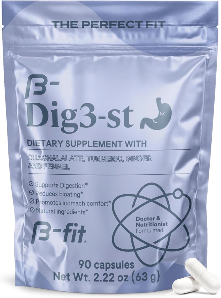 B-FIT Digestive Herbal Supplement - Ginger Root, Turmeric, Fennel och Cuachalate - 60 kapslar - 100% naturlig formel för enkel matsmältning och magbesvär - Använd före måltider