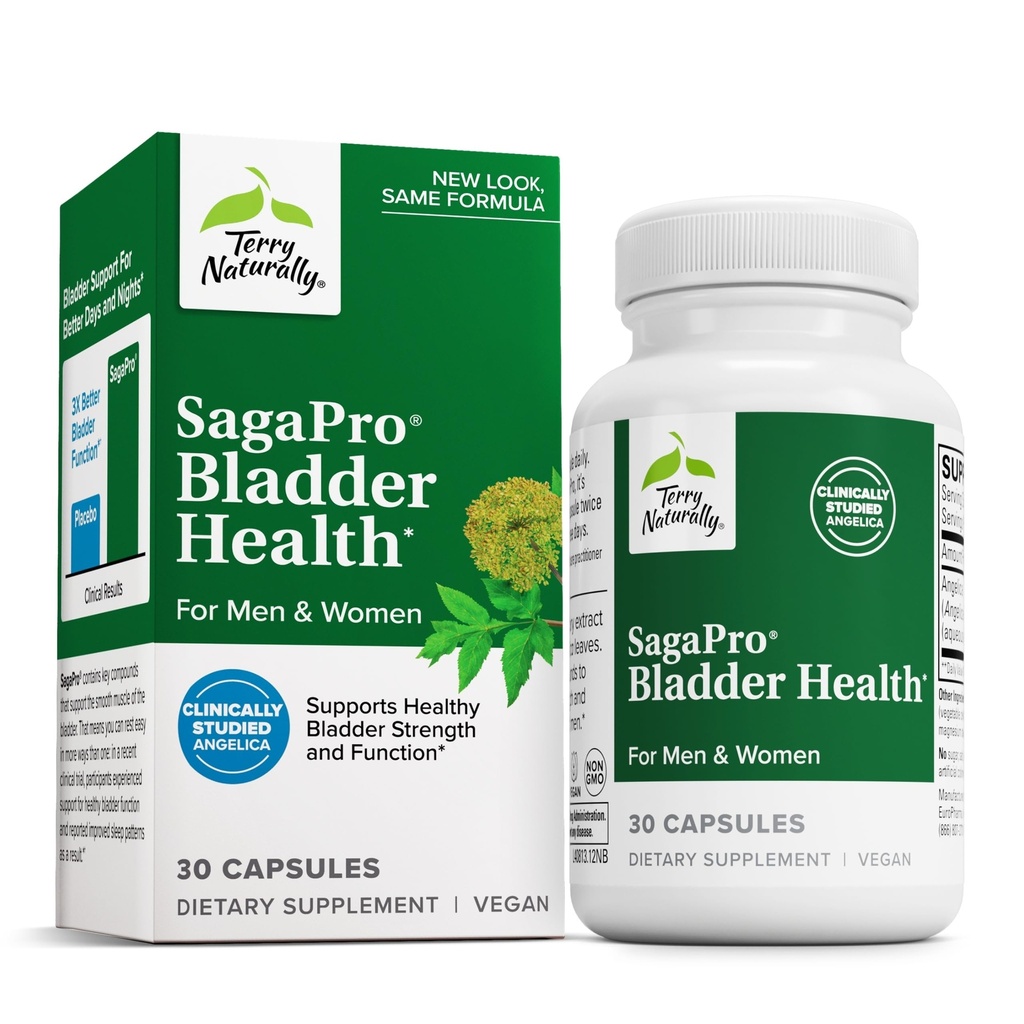Terry Naturally SagePro Bladder - Bladder Support Supplement - Kosttillskott med Angelica Leaf Extract - Vegan kapslar för att hjälpa urinvägsfunktion och hälsa - 30 kapslar