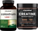 NatureBell Creatine Monohydrate Powder & Colostrum 240 Capsules 1000mg Per Servering Bundle Pack | Hög Absorption Micronized Kreatin | Mors första mjölk från Grass Fed Bovine