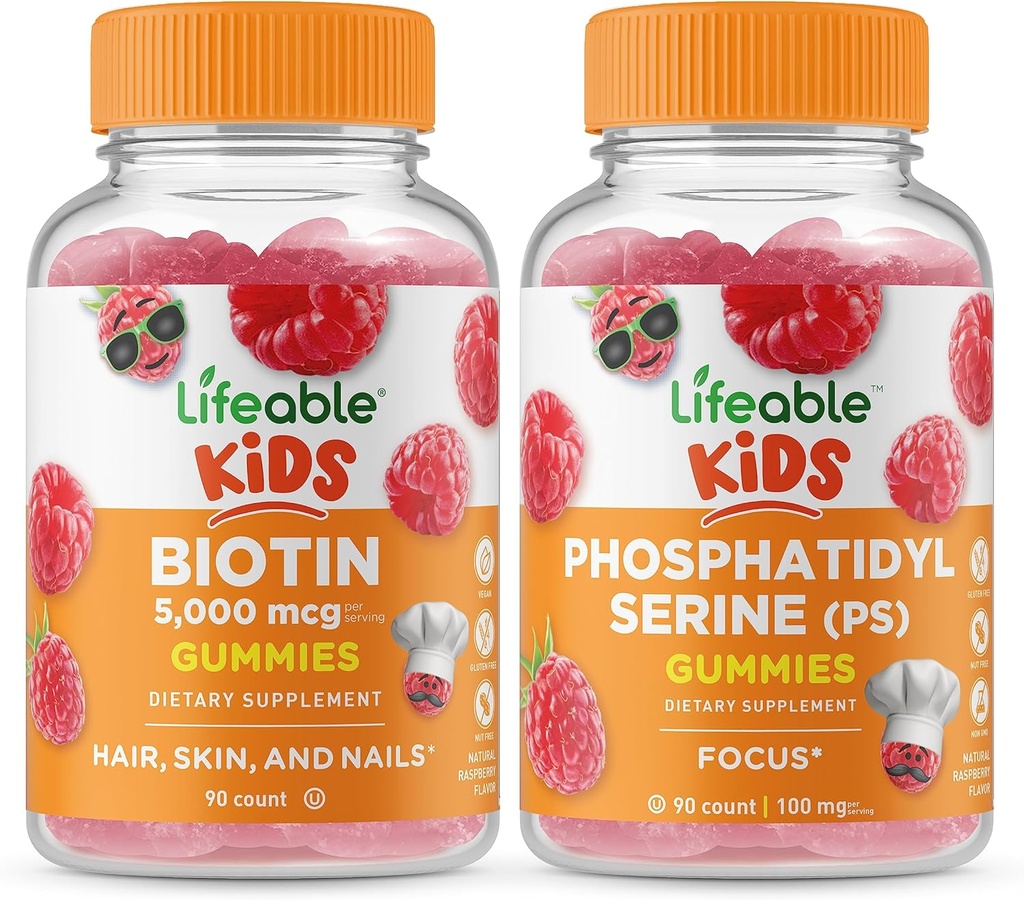 Livliga Biotin Kids + Phosphatidylserine (PS) Kids, Gummies Bundle - Great Tasting, Vitamin Supplement, Gluten Free, GMO Free, Chewable Gummy