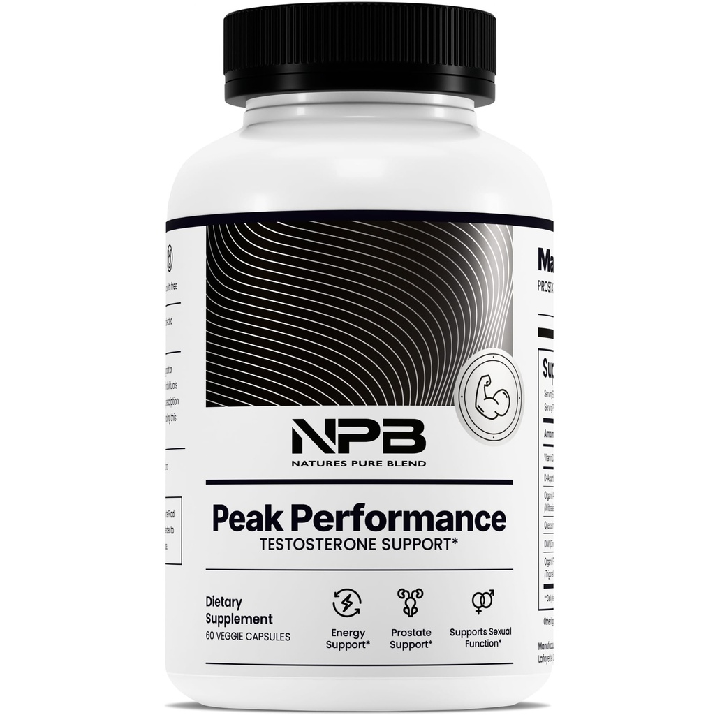Naturens rena Blend Peak Performance - Testosteron Supplement för män med D-Aspartic Acid, Ashwagandha & DIM - Mens Prostate Health Support, Muscle Strength & Energy - Prostate Supplement