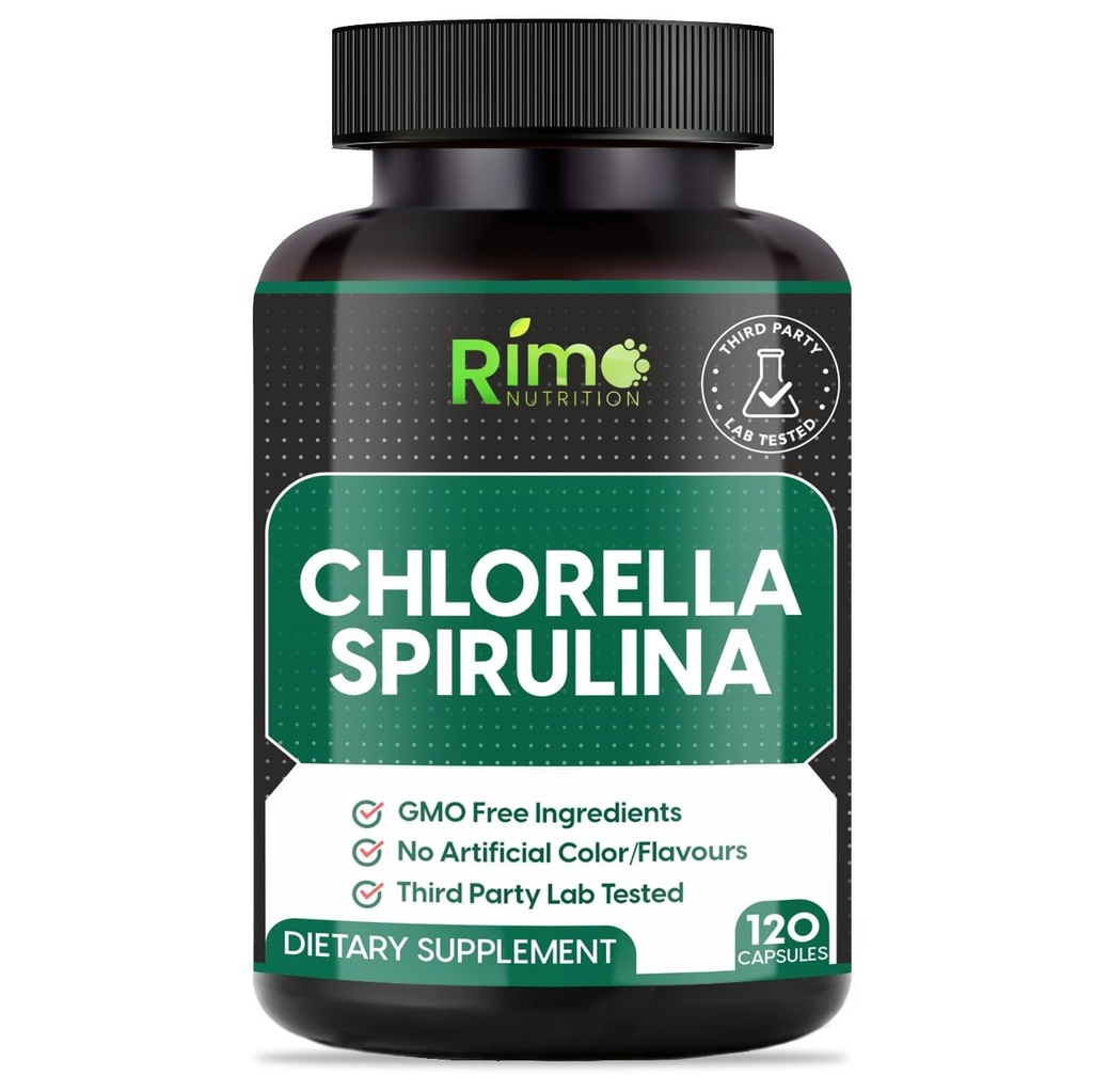Lab Testade Spirulina och Chlorella Capsules 1000 mg Per servering- renaste icke-strålade blå gröna alger - Bästa Raw Vegan protein - grön superfood