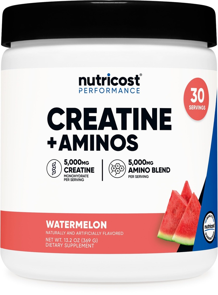 Nutricost Creatine + Aminos 30 portioner (Watermelon smaksatt) - 5 000 mg kreatinmonohydrat + 5000 mg Amino BCAA Blend Per servering