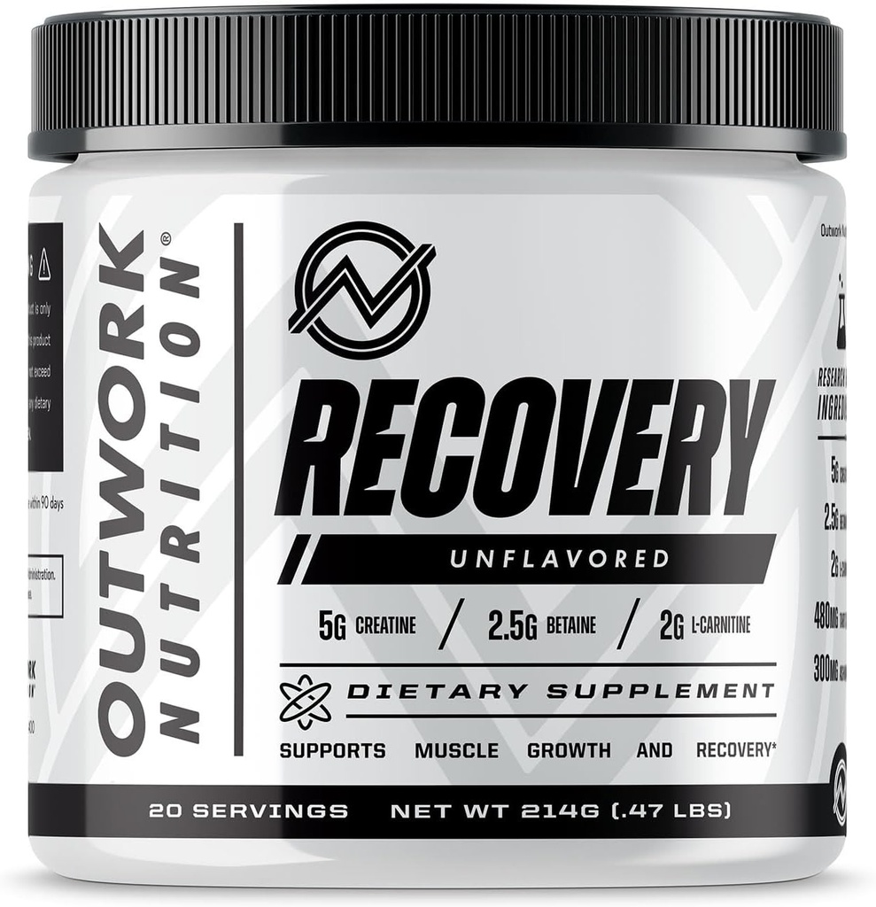 Outwork Nutrition Post Workout Recovery Powder - Creatine Monohydrate, KSM-66 Ashwagandha & Tart Cherry - Speeds Recovery, Eases Soreness - Creatine Powder for Men & Women, Unflavored, 240 Gr