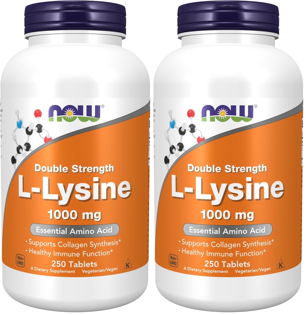 NOW Foods Supplements,L-Lysine (L-Lysine Hydrochloride) 1,000 mg,Double Strength,Amino Acid,250 Tablets,(Pack of 2)