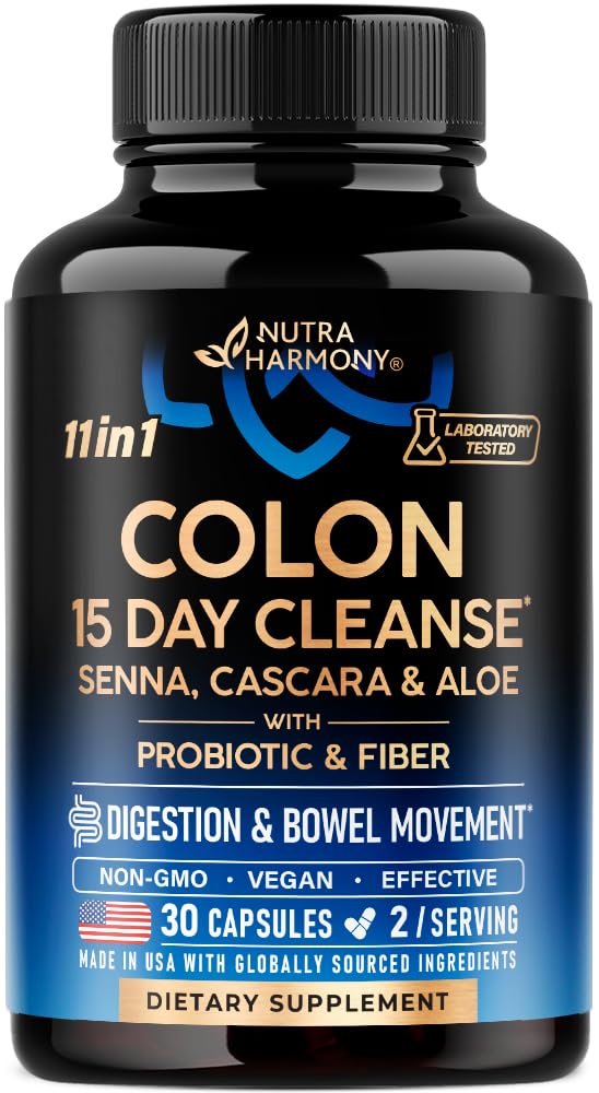 Colon Cleanse - 15 Day Cleanse för kvinnor och män - Senna | Cascara | Garcinia Cambogia | Probiotics & Fiber - Digestion & Detox - Debloating & Bowel Movement - Natural & Vegan - Made in USA, 30 kapslar