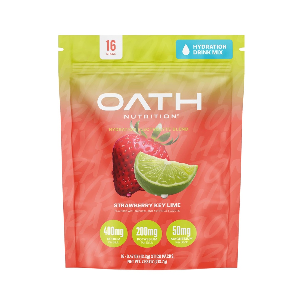 Oath Nutrition Hydration Electrolyte Powder, komplett Electrolyte Blend för Rapid Hydration och Muscle Support, 16 Single-Serve Packets, Strawberry Key Lime