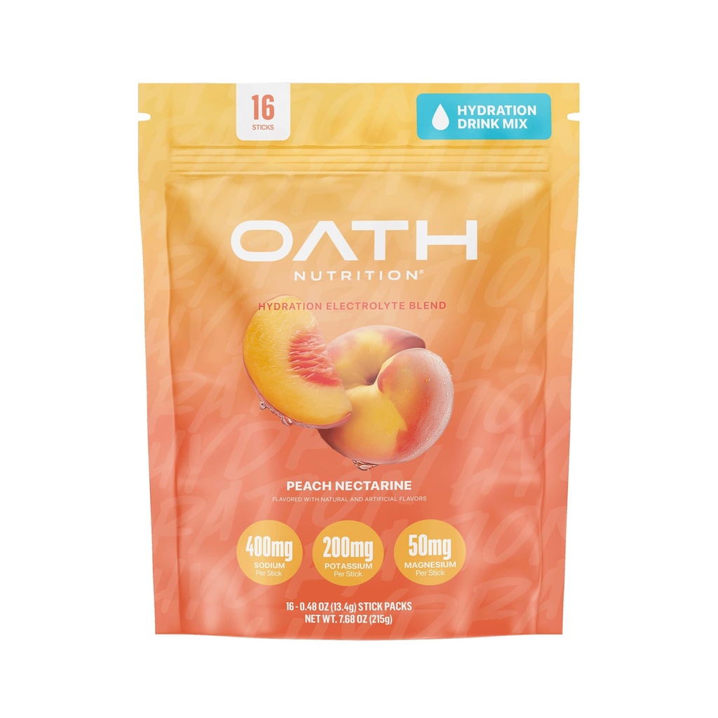 Oath Nutrition Hydration Electrolyte Powder, komplett Electrolyte Blend för Rapid Hydration och Muscle Support, 16 Single-Serve Packets, Peach Nectarine