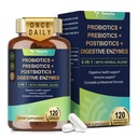 Totaria 5-i-1 60 miljarder CFU Probiotic Prebiotic & Postbiotic för kvinnor och män, w/Digestive Enzymes, Slippery Elm, Daily Complete Gut Health, Digestive & Immune Support, 4 månaders leverans, Vegan