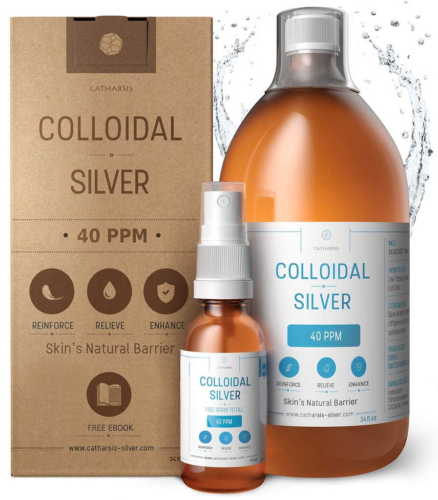 Premium Colloidal Silver ● Optimal koncentrationsformel, mindre partiklar, bättre resultat ● Laboratoriecertifierad ● Liquid Silver Made in EU ● Free Spray Bottle to Fill & Ebook (34 fl oz)