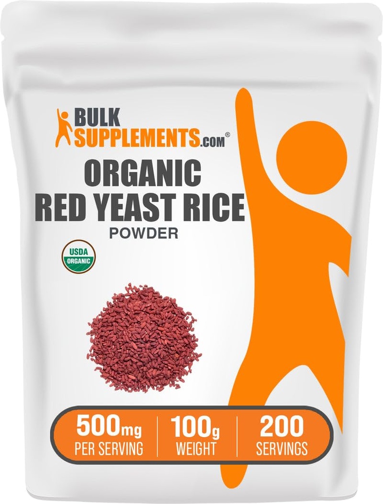 BulkSupplements.com Organic Red Yeast Rice Powder - Organic Red Yeast Rice Supplement, for Heart Health Support - Vegan Friendly, 500mg per Serving, 100g (3.5 oz) (Pack of 1)