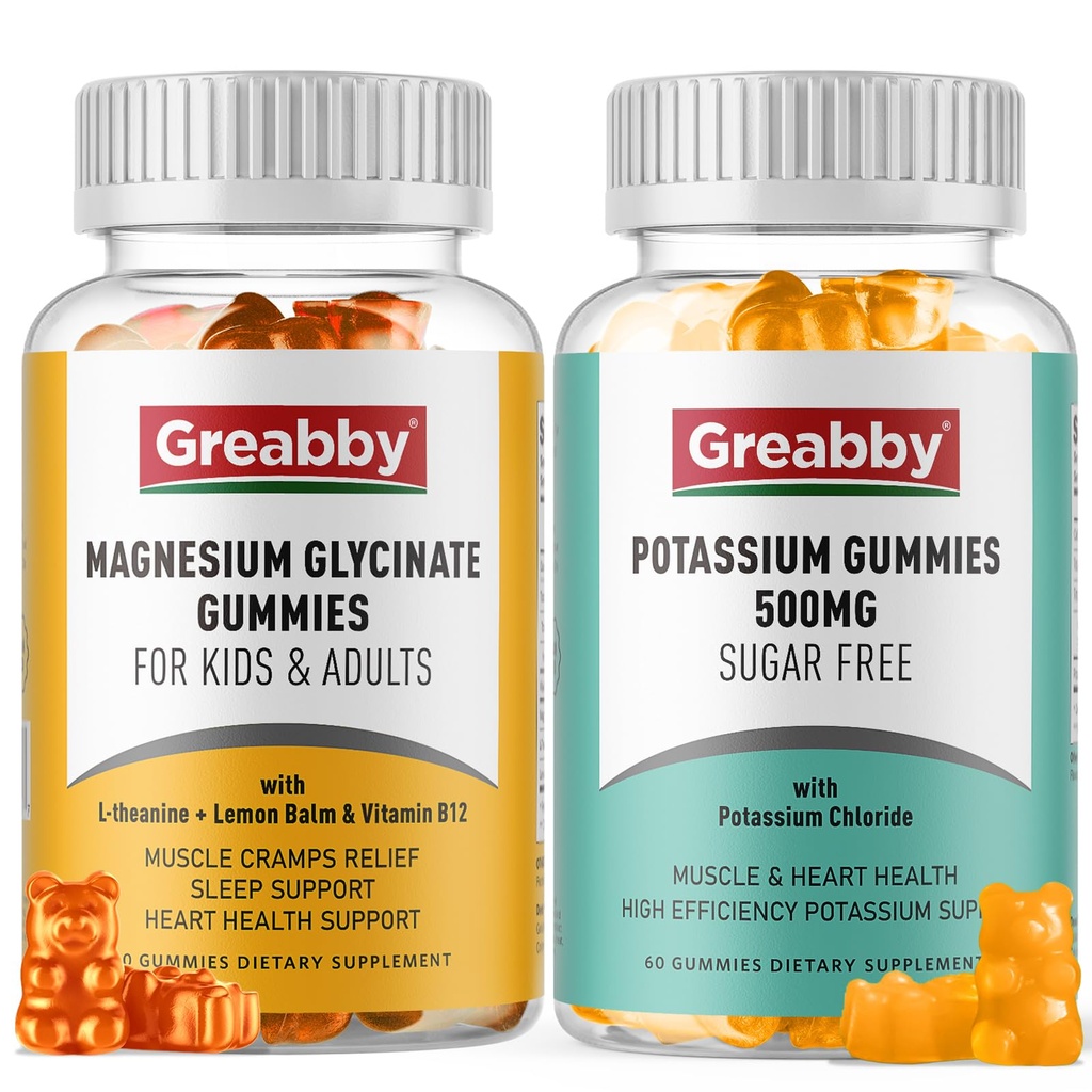 Kalium Magnesium Gummies, kaliumklorid 500mg, Magnesium Glycinate 300mg, mineraltillskott för familj