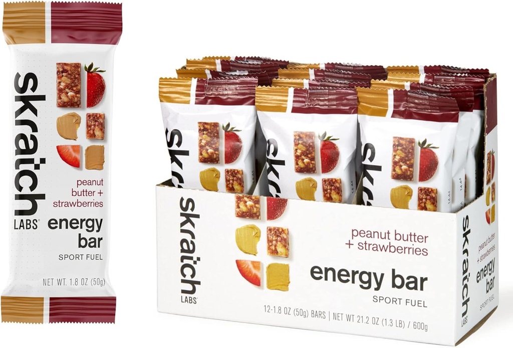SKRATCH LABS Energy Bar | Peanut Butter + Strawberries (12 pack) | Plant Based Healthy Snack | Low Sugar - 5g Protein | icke-gmo, glutenfri, sojafri, vegan, kosher