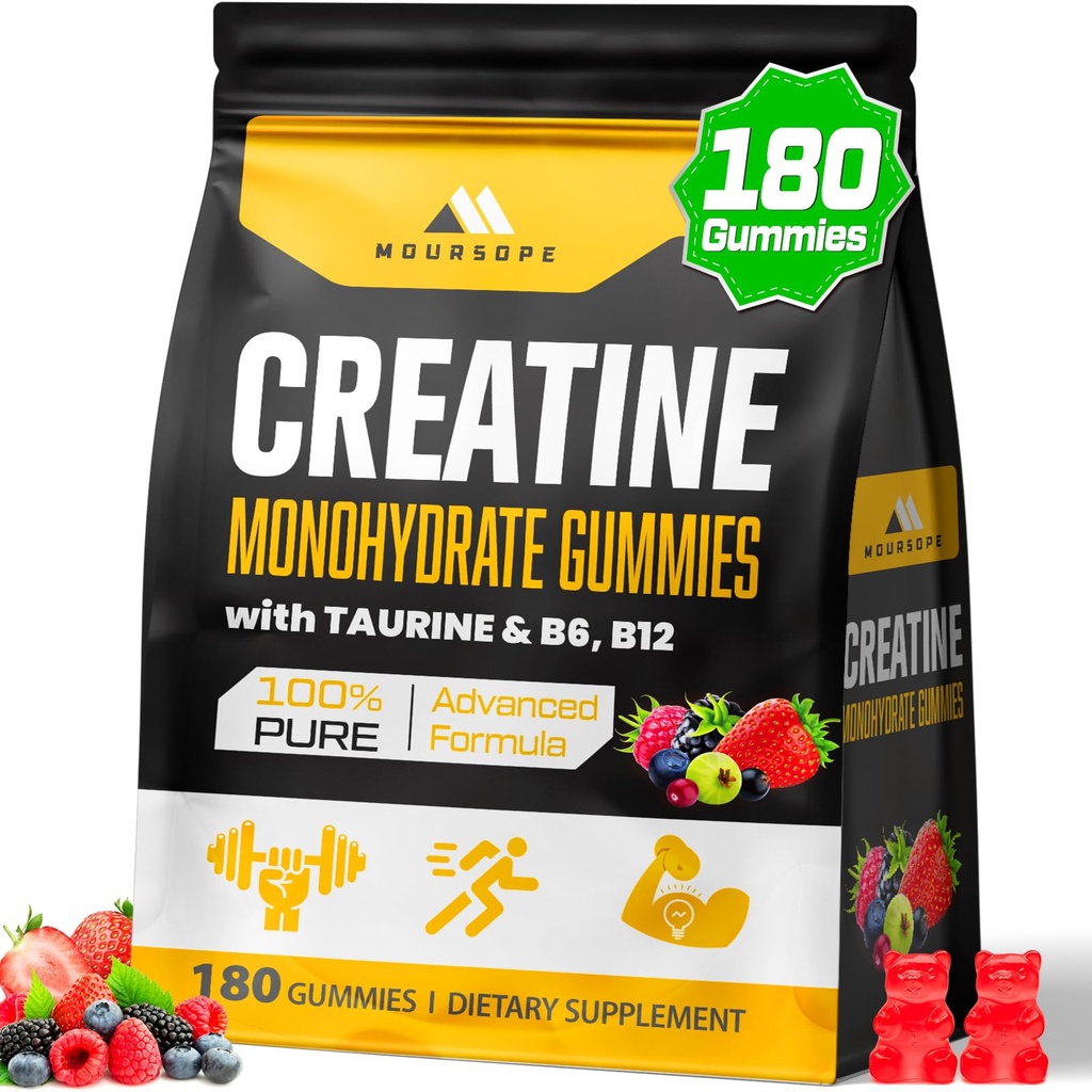 (180 greve) Kreatinmonohydrat Gummies för män och kvinnor - Kreatin Pre Workout Gummies för muskelbyggare, muskelstyrka, återhämtning, uthållighet, energi, kreatin för kvinnor och män, Vegan, blandad Berry