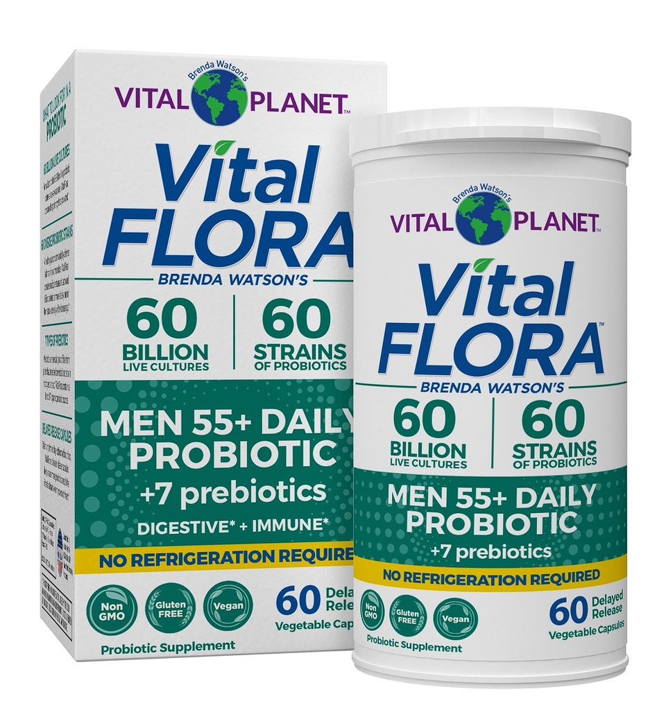 Vital Planet - Vital Flora Män Över 55 Daily Probiotic, 60 miljarder CFU, Diverse Strains, Organic Prebiotics, Immune Support, Digestive Health Shelf Stable Probiotics för Män, 60 kapslar