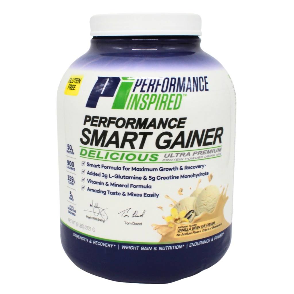 Prestanda Inspirerad Nutrition Smart Mass Gainer - 50G Protein, 900 Kalorier, Kreatin, L-Glutamin & Digestive Enzymes - Muskeltillväxt & Återhämtning - Vanilla Bean Ice Cream - 6 lb