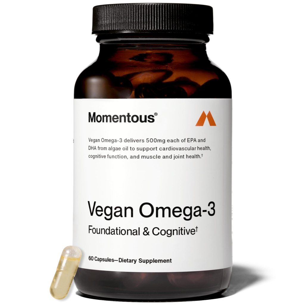 Momentous Vegan Omega-3 - Plant-Based EPA & DHA Supplement for Men & Women - Sourced from Algae Oil - Supports Heart, Joint, & Brain Health - NSF Certified for Sport - 1,000 mg - 30 Servings