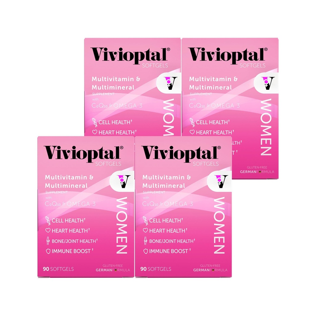 Vivioptal Women, 90 Capsules (1 Year Supply), CoQ10 & Omega-3, Multivitamin & Multimineral, Gluten Free, Tysk Formel