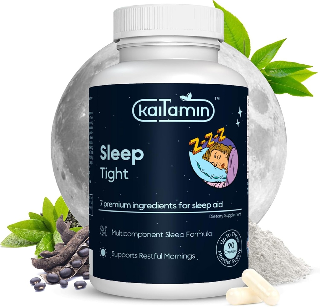 Melatonin Natural Sleep Aid, Theanine, 5-HTP, GABA, Mucuna pruriens, Phellodendron och Magnesium för Sleep & Stress Support, 90 kapslar 45 Days Supply - 7 i 1 Sleep Aid