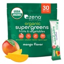 Zena Nutrition Organic Super Greens Powder, 70 + Superfoods, 0 Sugar, 3G Fiber, Spirulina, Chlorella, Mushrooms, Prebiotika / Probiotika, Digestive Enzymes för Gut Health, Mango, 30 Drink Mix Packets