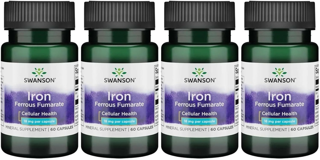 Swanson Iron (Ferrous Fumarate) - Mineral Supplement Promoting Energy Support - High-Concentration Formula Assists i syreleverans & Fatty Acid Metabolism 60 Sgels (4 Pack)
