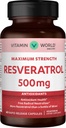 Vitamin World Resveratrol 500 mg. 60 Capsules, Maximum Strength, Antioxidant Support, Rapid-Release, Vegetarian, Gluten Free