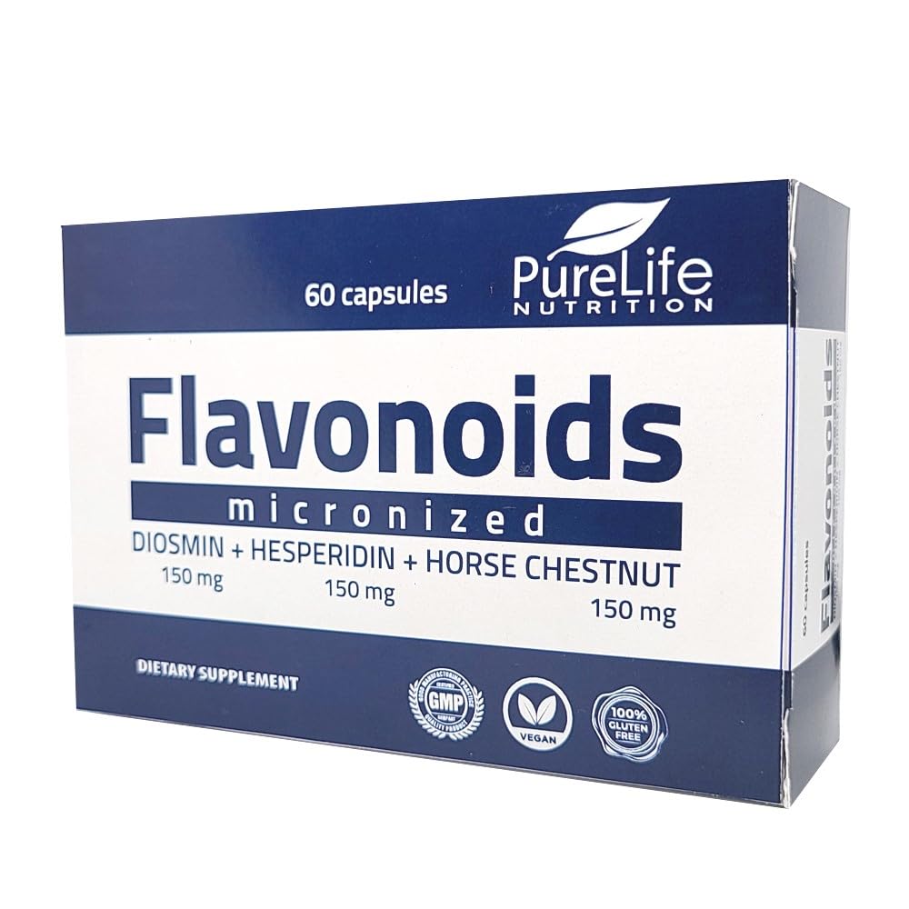 Flavonoider 60 dagar Stöd Hälsosam cirkulation, vener, kapillärer och lymfatisk dränering - MPFF- Micronized Diosmin 150mg + Hesperidin 150mg + Horse Chestnut150 mg-GMP certifikat, vegan