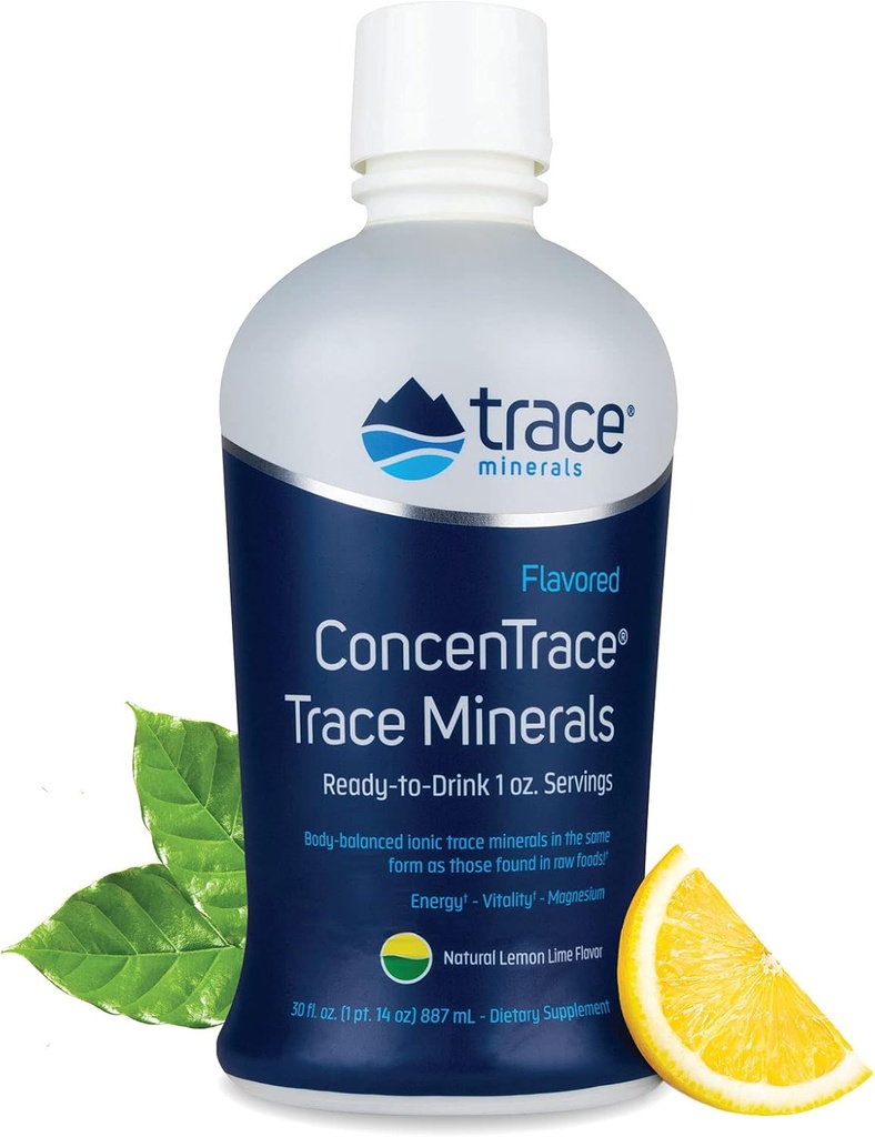 Trace Minerals ConcenTrace - Liquid Mineral Supplement med Magnesium & Vitamin C - Dietary Supplement med White Grape & Lemon Juice - Natural Lemon Lime Flavor, 30 fl oz (30 portioner)
