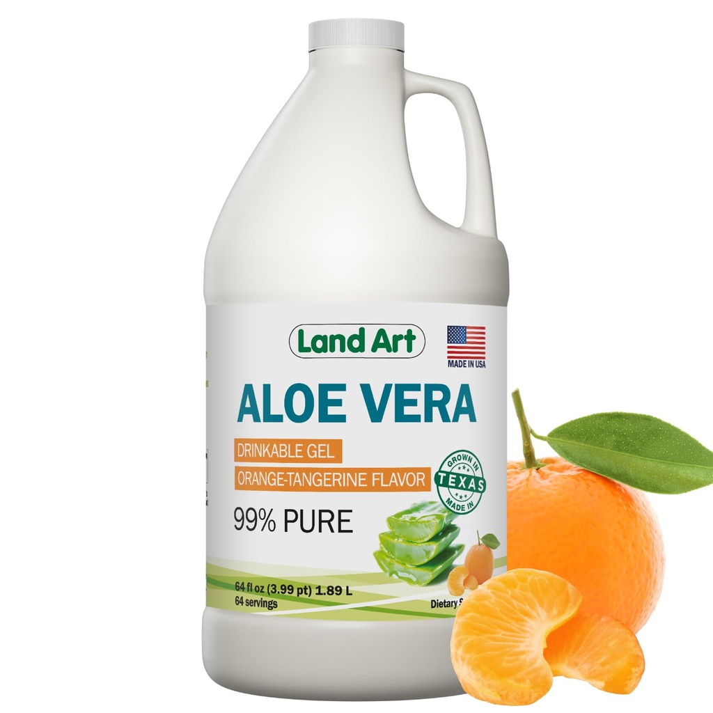 Rena Aloe Vera Drinkable Gel - Orange Tangerine smaksatt - Cold-Processed Inner Filet - från organiska färska blad från Texas - för Heartburn Relief - Acid Reflux - 64 fl oz
