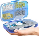 Travel Pill Organizer - Airtight Medicine Case for Traveling Portable Pharmacy Box med etiketter Vitamin Container 8 Compartment Supplement Medication Holder Large Capacity Daily (Blue)
