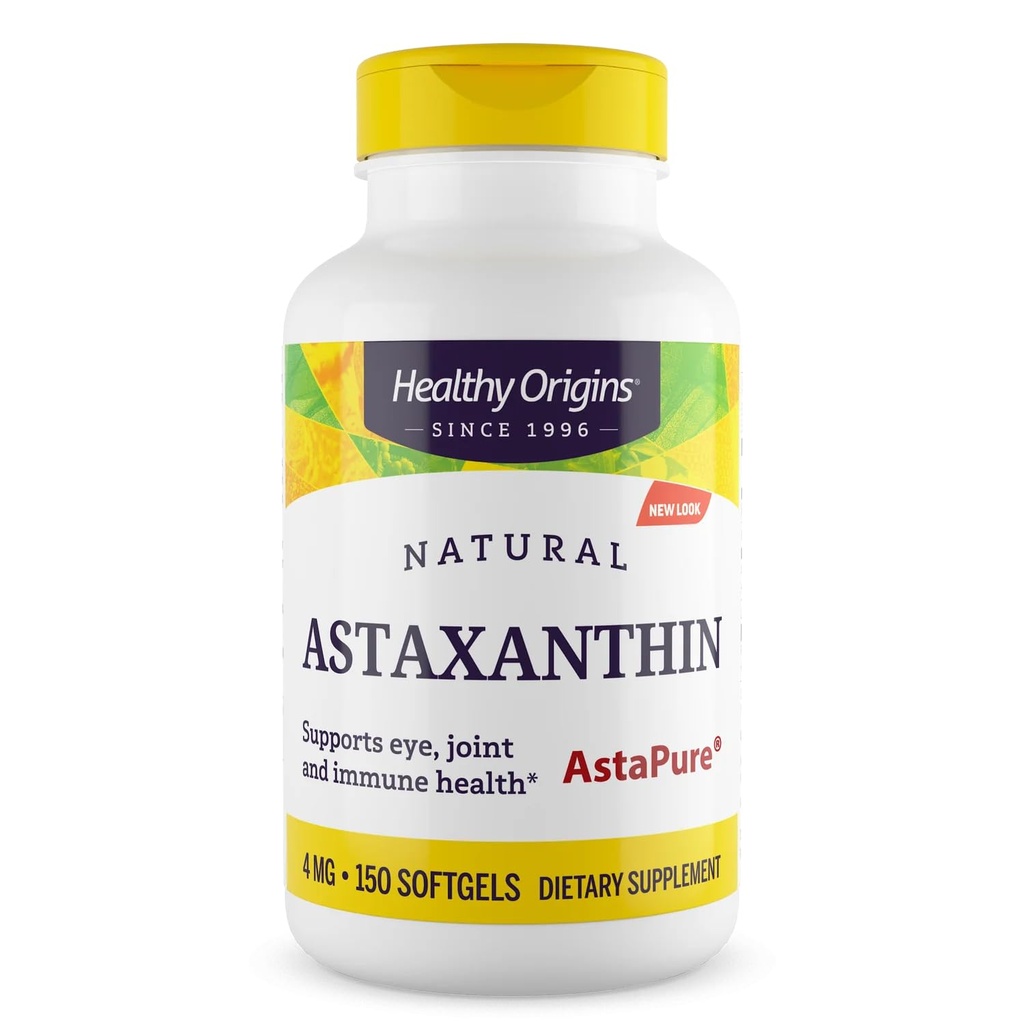 Hälsosamma ursprung Astaxanthin 4 mg (Natural, Astapure, Non-GMO, Gluten Free, Eye Support, Joint Support, Immune Support), 150 Softgels