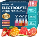 Venture Pal High Sodium Sugar Free Electrolytes Powder Packet - Hydration Packets med Vitamin, Sodium & Potassium | Zero Calories | Vegan, Keto & Paleo Friendly Electrolyte Drink Mix - 16 Sticks