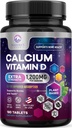 Kalcium 1200 mg med vitamin D3, Calcium Supplement Vitaminer, Bone, Teeth & Immune Health Support, Calcium Supplements with D for Women & Men, Nature's Absorbable Calcium Carbonate - 180 tabletter