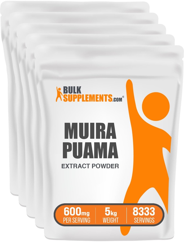 BulkSupplements.com Muira Puama Extract Powder - Muira Puama Supplement, from Muira Puama Bark - Herbal Supplement, Gluten Free, 600mg per Serving, 5kg (11 lbs) (Pack of 5)