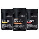 Sports Research® Supplements Pack - Omega 3 Salmon Oil + Vegan Vitamin D 5000iu & Mk7 Vitamin K 100mcg + CoQ10 (100mg)