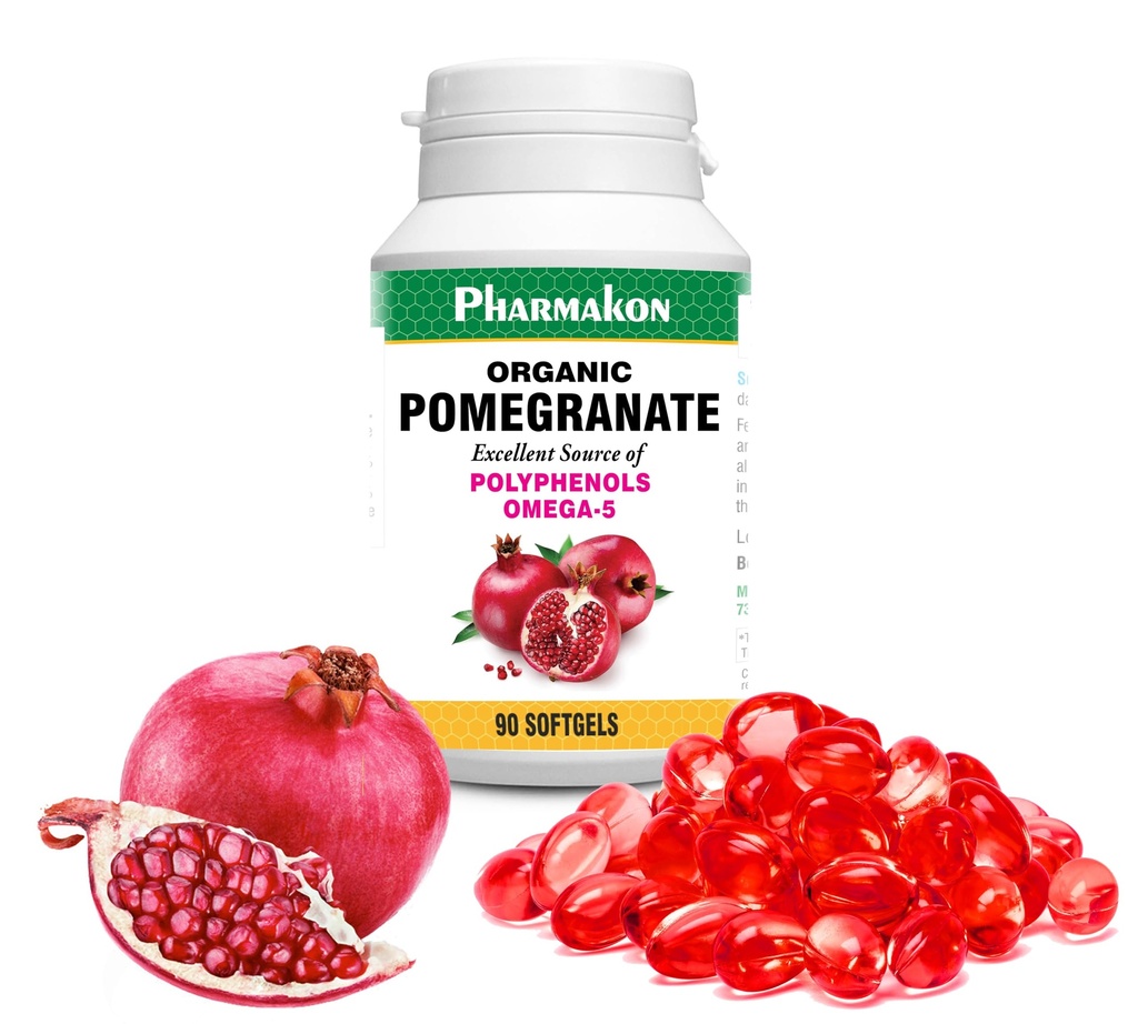PHARMAKON Organic Pomegranate Extract, Highly Bioavailable Softgels, Full Spectrum innehåller polyfenoler + Omega 5