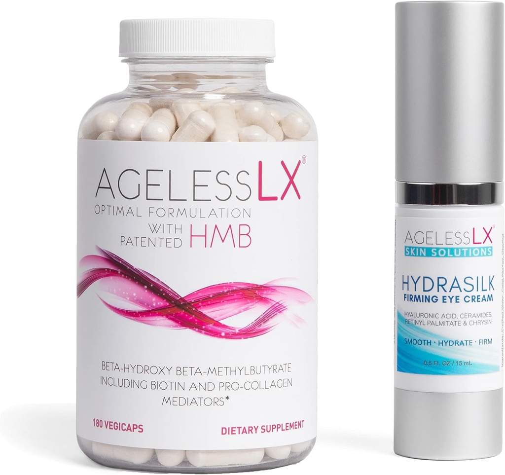 AgelessLX Supplement Capsule för kvinnor med HMB Hydrasilk Eye Cream Bundle