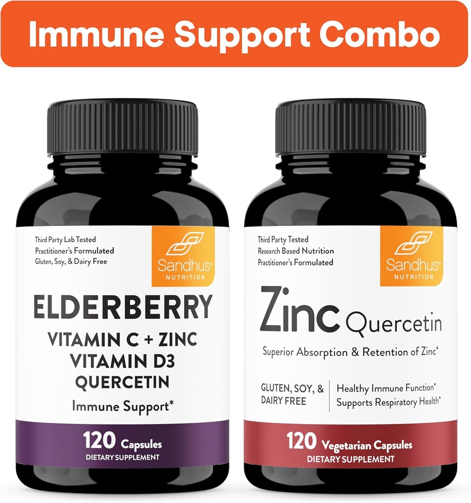 Sandhu Immune Support Combo | Elderberry & Zinc Quercetin Capsules Bundle | Stöder Immune Health
