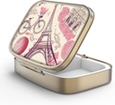 Pill Case Pill Box med Mirror Retro 2 Compartment Small Pill Case for Purse eller Pocket Bronze Rectangular Pill Box eller Vitamins, Fish Oil, Supplements, Pill Containe Travel Gifts (Paris Eiffel Tower)
