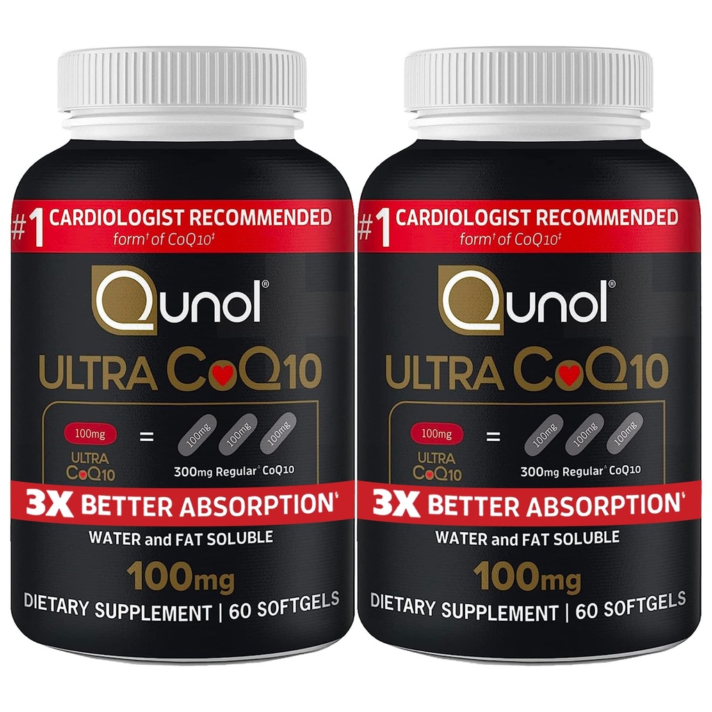 Qunol Ultra CoQ10 100mg 3X Bättre Absorption Patented Water och Fat Soluble Natural Supplement Form Coenzyme Q10 Antioxidant för hjärthälsa Packs Softgels, 120 Count