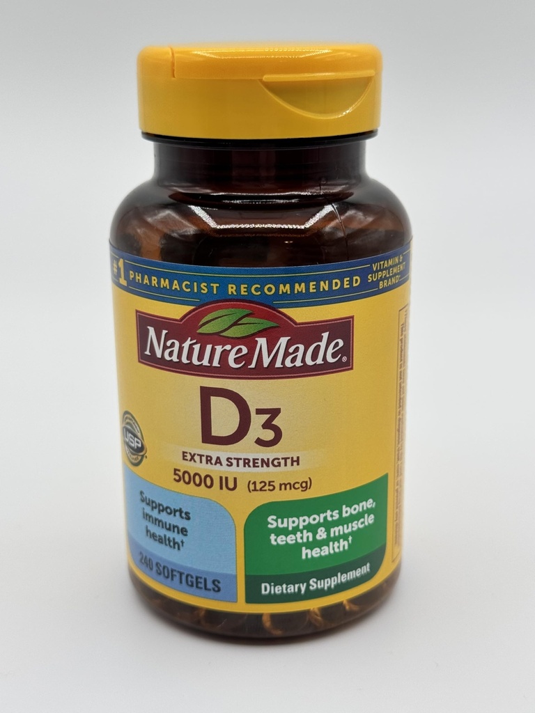 Nature Made D3 Extra Strength 5000 IE 125mcg - 240 Softgels