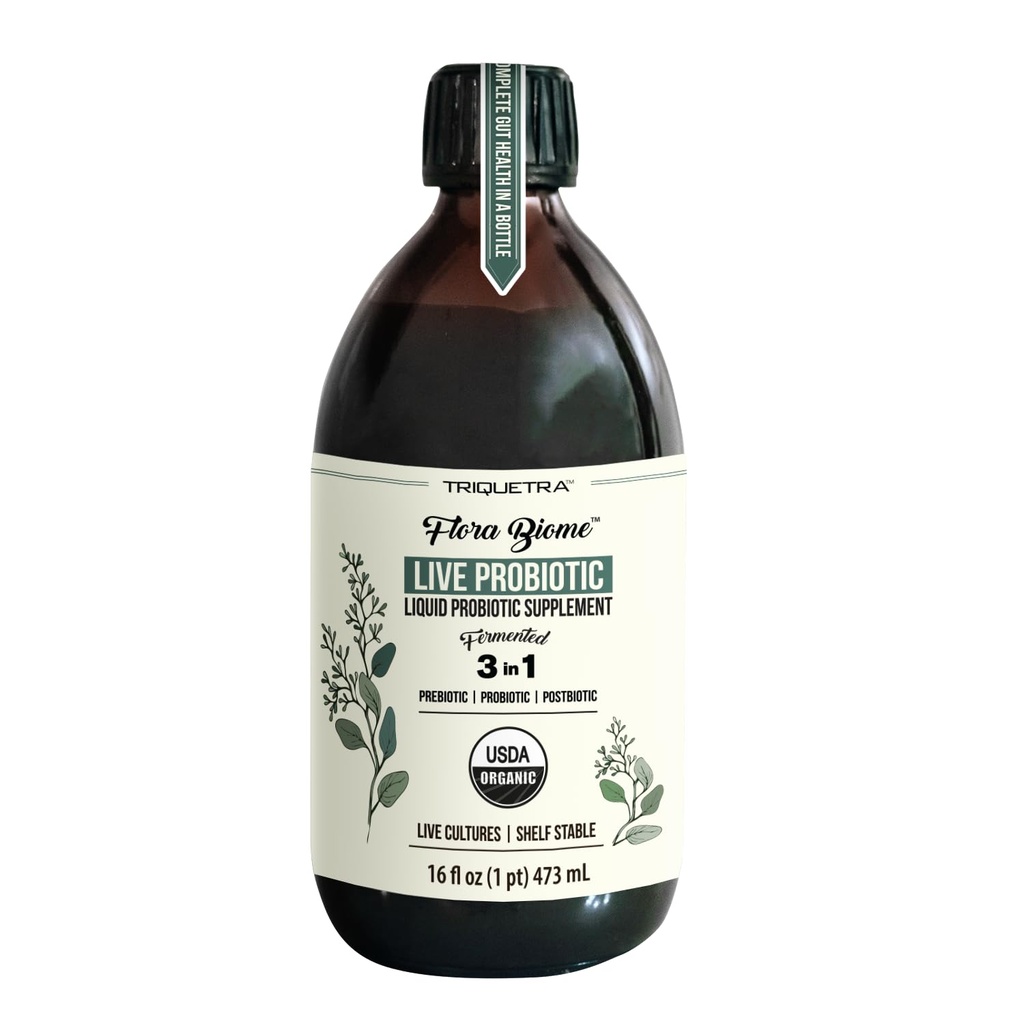 Flora Biome - Live Probiotic, Prebiotic och Postbiotic - Organic Live-Culture - 10 Probiotic Strains, 18 Fermented Herbs - Complete Gut Health & Microbiome Optimizer (16 oz)