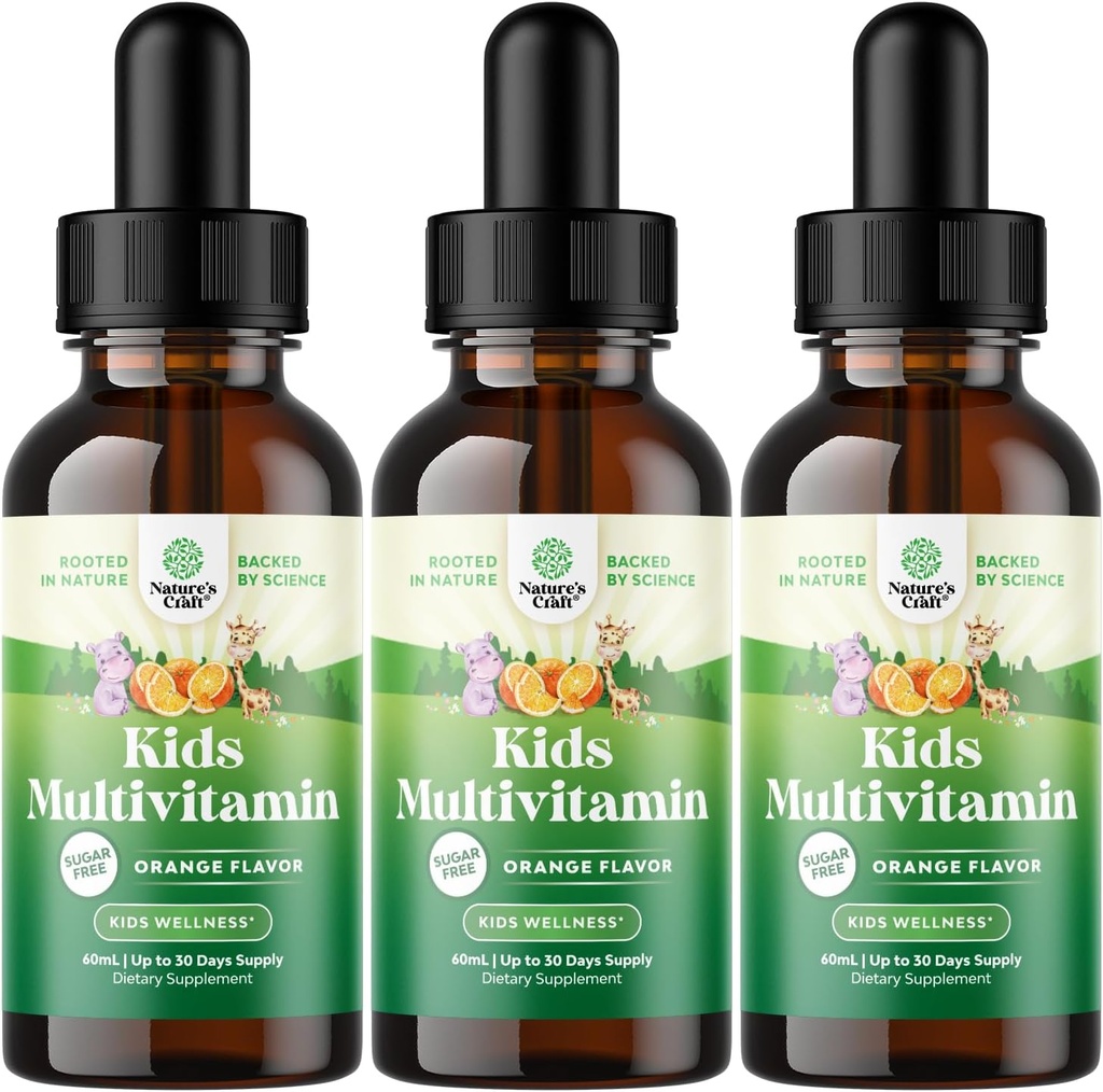 Natures Craft Liquid Multivitamin för barn Immunity Support - Yummy Toddler Multivitamin Supplement med en C D3 E B6 och D3 Liquid Vitaminer för barn i alla åldrar - Hög Absorption (3 Pack)